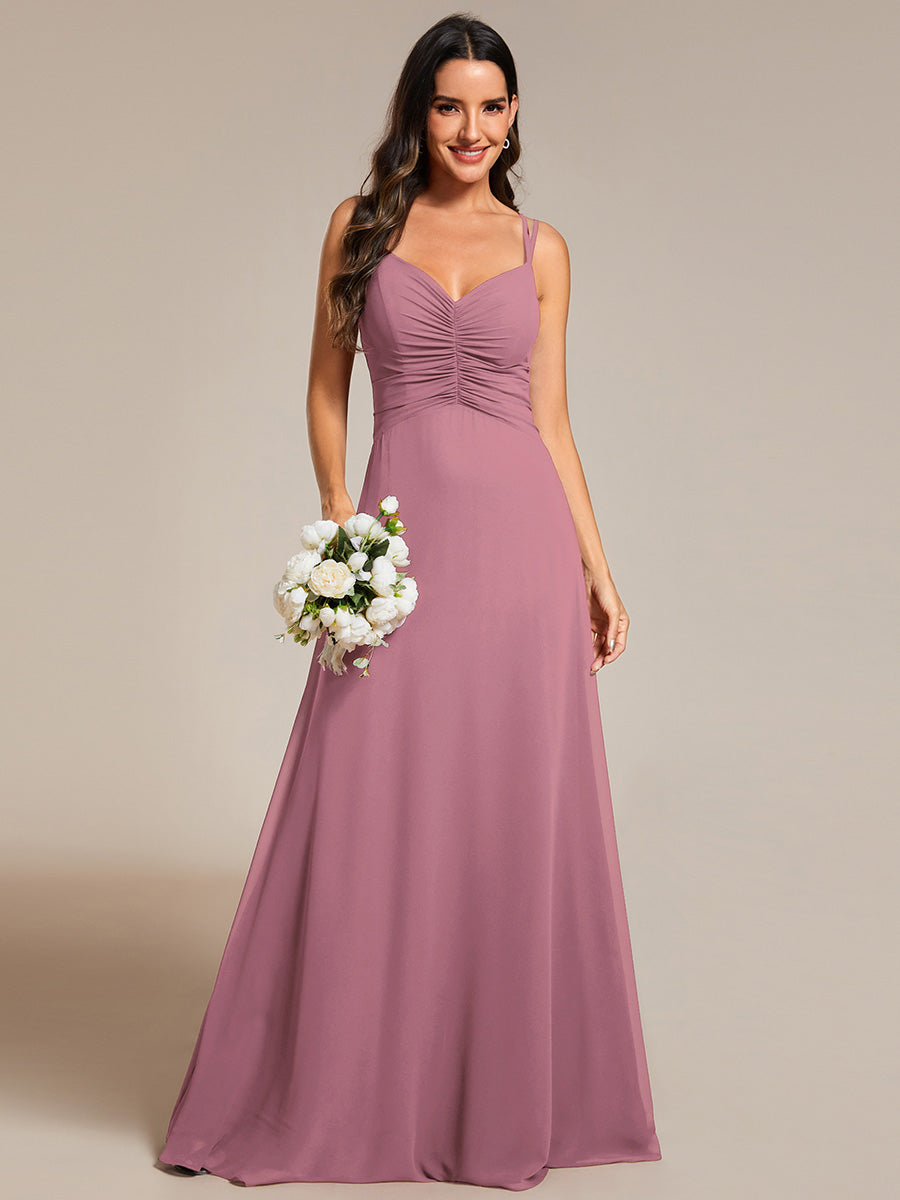 Color=Orchid | Elegant V Neck Spaghetti Straps Bridesmaids Dress Ruched Empire Waist Floor Length Chiffon Dresses-Orchid 28