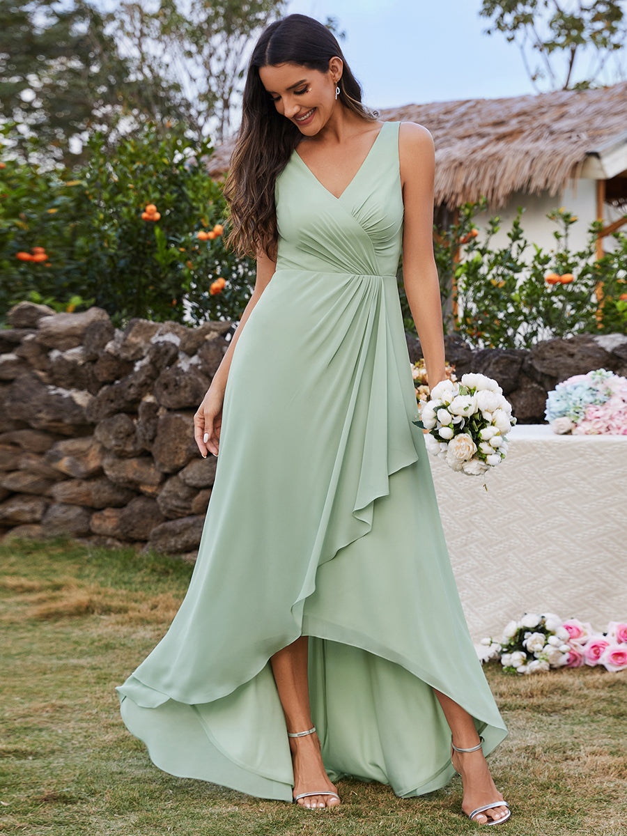 Color=Mint Green | Elegant Midi Length Chiffon Bridesmaid Dresses with Asymmetrical Ruffles Hem-Mint Green 6