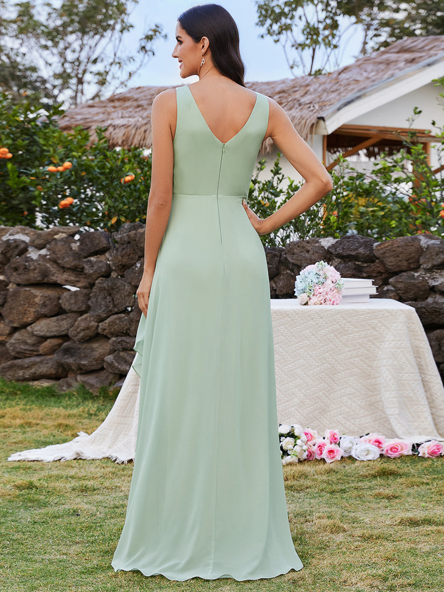 Color=Mint Green | Elegant Midi Length Chiffon Bridesmaid Dresses with Asymmetrical Ruffles Hem-Mint Green 7