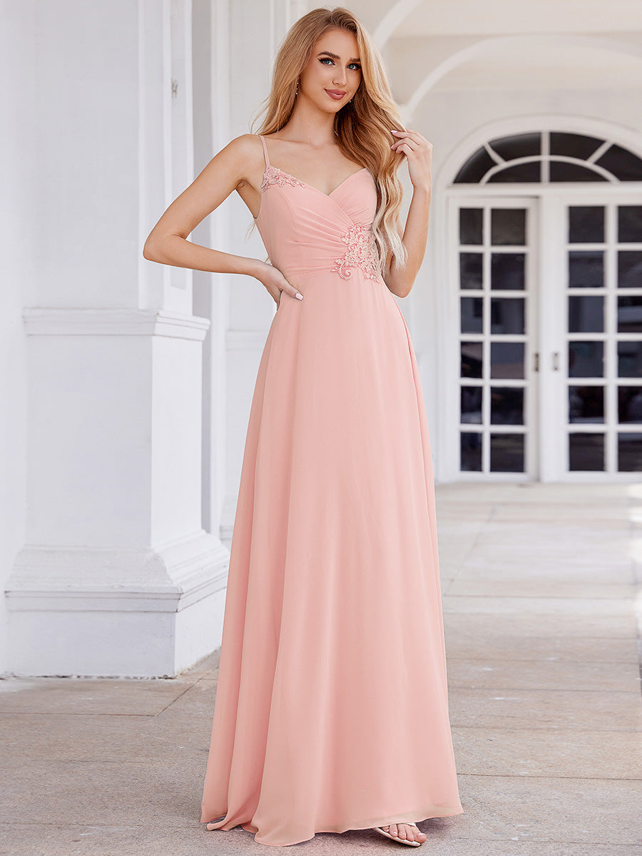 Color=Pink | Elegant Bridesmaid Dresses Sleeveless A-Line Cross Back Chiffon Dresses with Embroidery Decoration-Pink 20