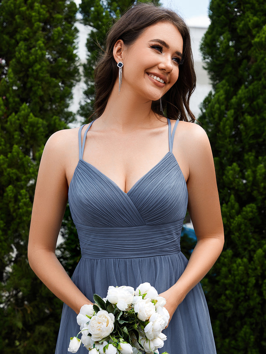 Color=Dusty Navy | Romantic Spaghetti Straps Tulle Bridesmaid Dresses with Lace Backless Crossover Halter Design-Dusty Navy 10