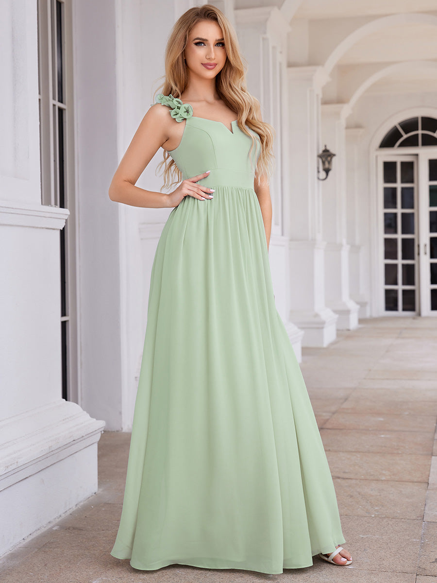 Color=Mint Green |  Elegant Flower Decoration Spaghetti Straps Chiffon Dresses A-Line Not-padded Brides Backless maids Dress-Mint Green 8