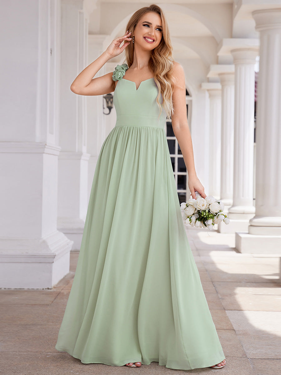 Color=Mint Green |  Elegant Flower Decoration Spaghetti Straps Chiffon Dresses A-Line Not-padded Brides Backless maids Dress-Mint Green 9