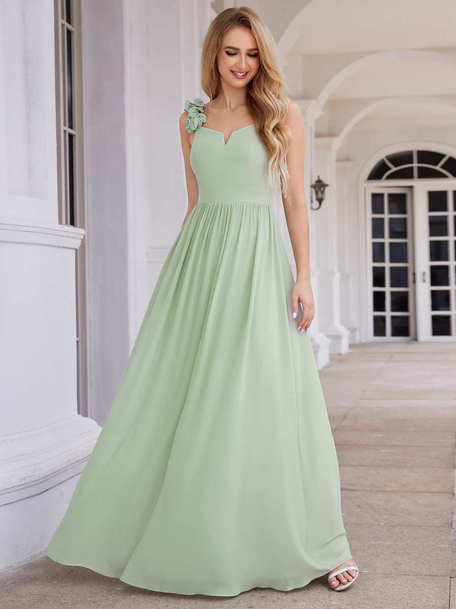 Color=Mint Green |  Elegant Flower Decoration Spaghetti Straps Chiffon Dresses A-Line Not-padded Brides Backless maids Dress-Mint Green 6