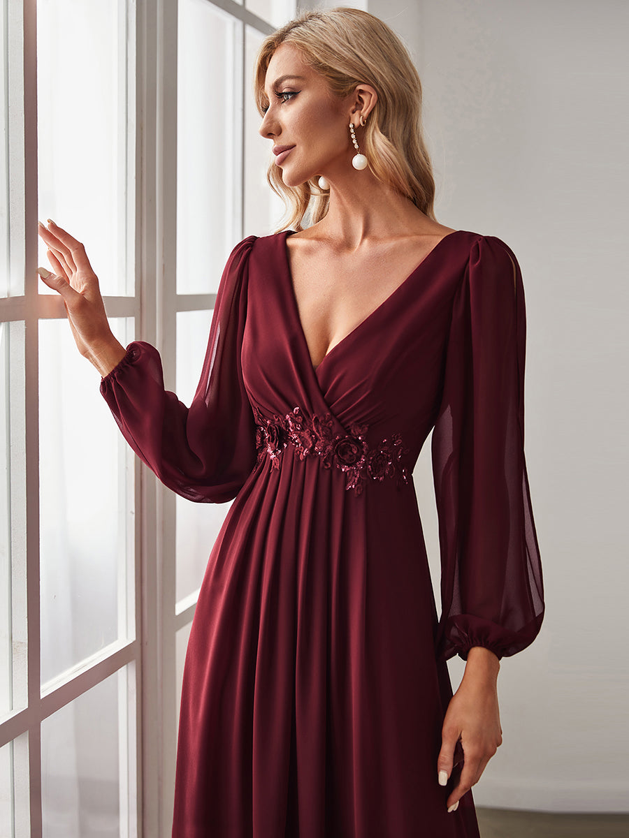 Color=Burgundy | Floor Length Long Lantern Sleeves Wholesale Formal Dresses-Burgundy 5