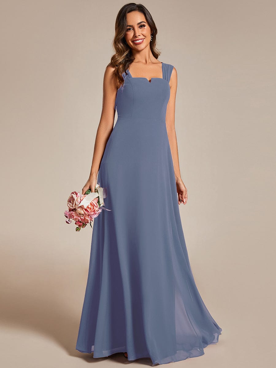 Chiffon Square Neck Wholesale Bridesmaid Dress With Sleeveless #color_Dusty Navy
