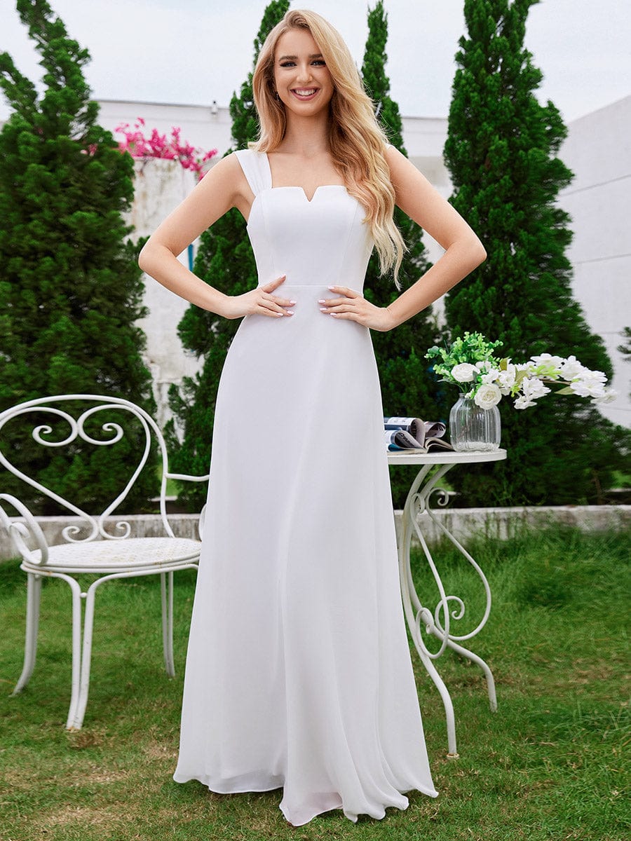 Chiffon Square Neck Wholesale Bridesmaid Dress With Sleeveless #color_White