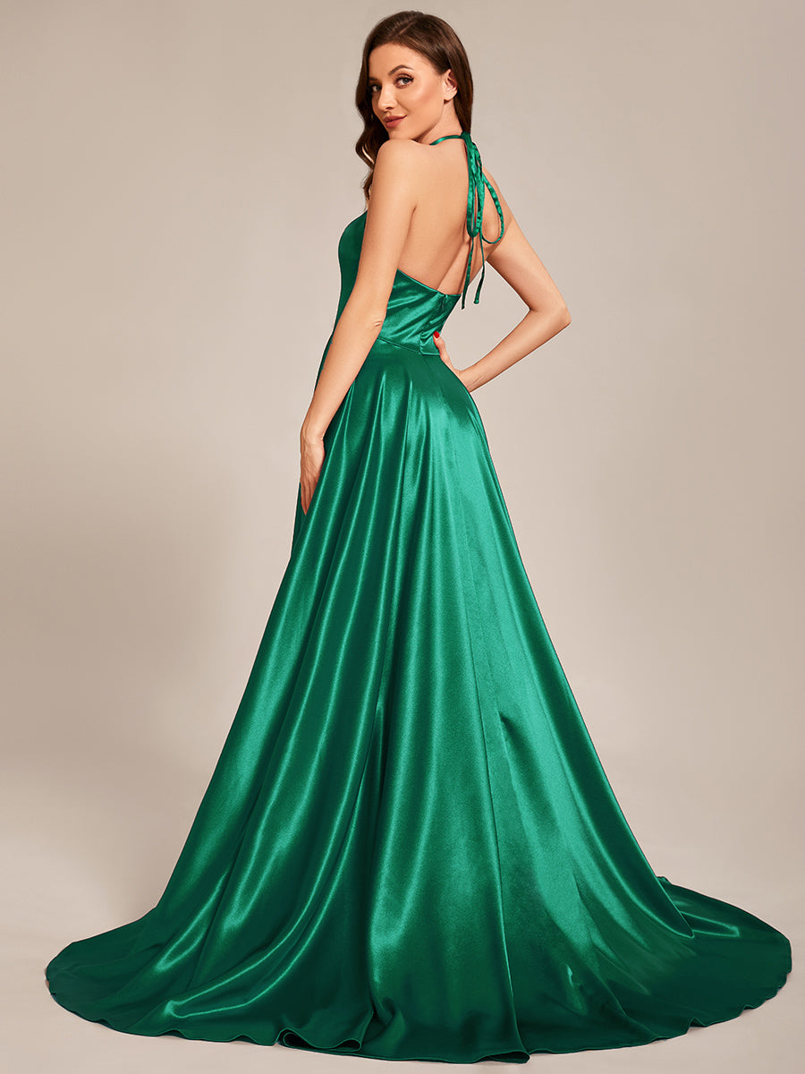 New sexy prom dress spaghetti strap bandage 2024 back deep v neck side split green