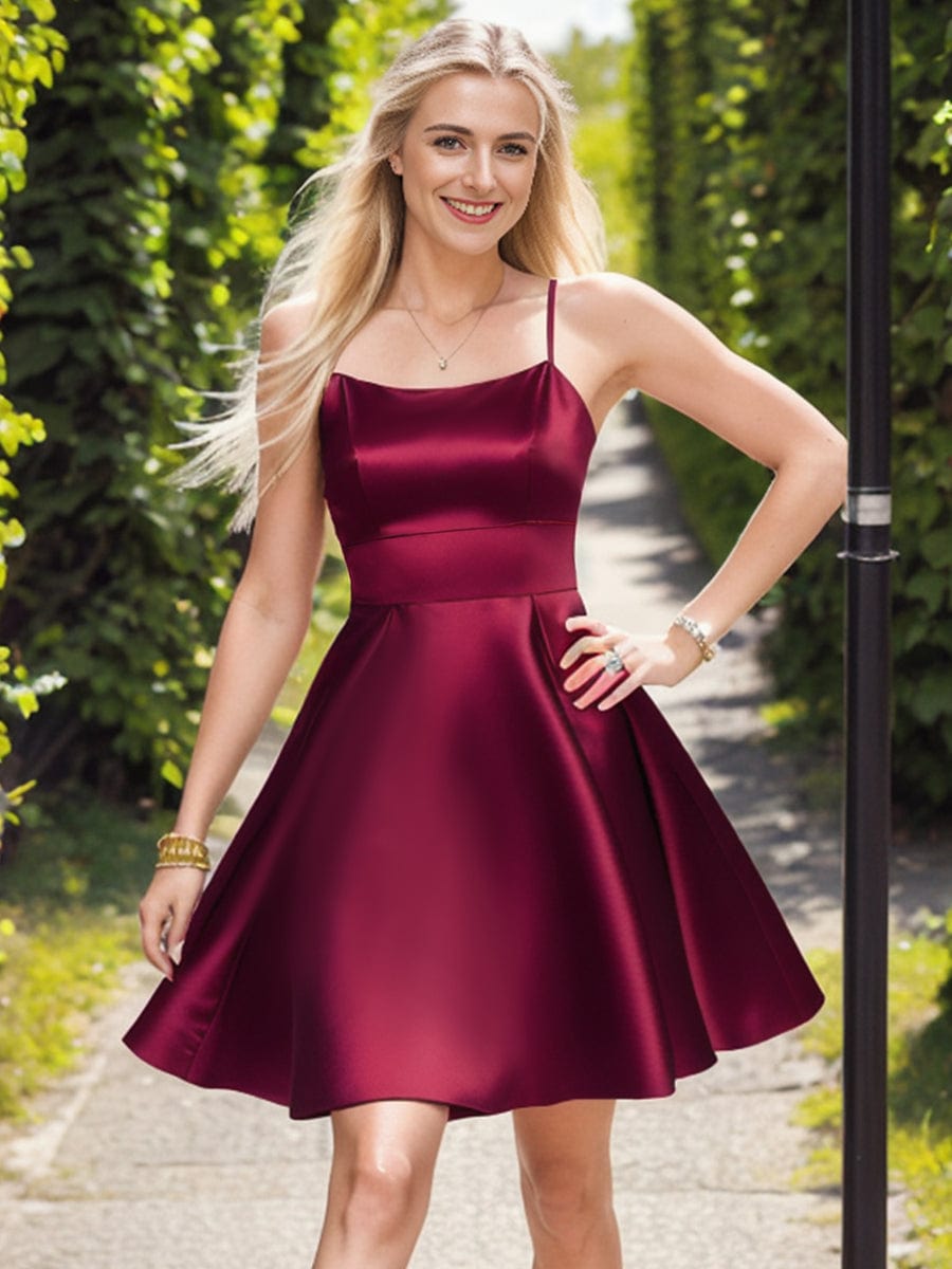 Short Satin Spaghetti Strap A-Line Backless Homecoming Dress - Ever-Pretty  US