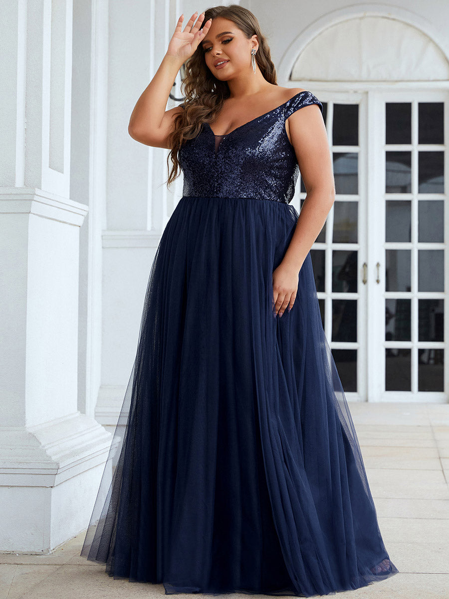 Plus Size Tulle Evening Dress Wholesale Formal Dresses with Sequin Bodice