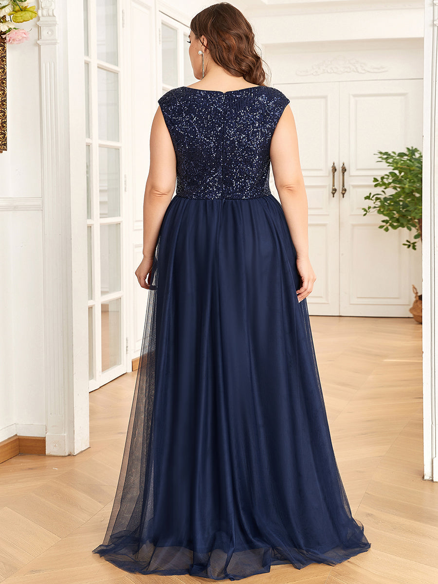 Sleeveless A Line Wholesale Evening Dresses with a Deep V Plus Size