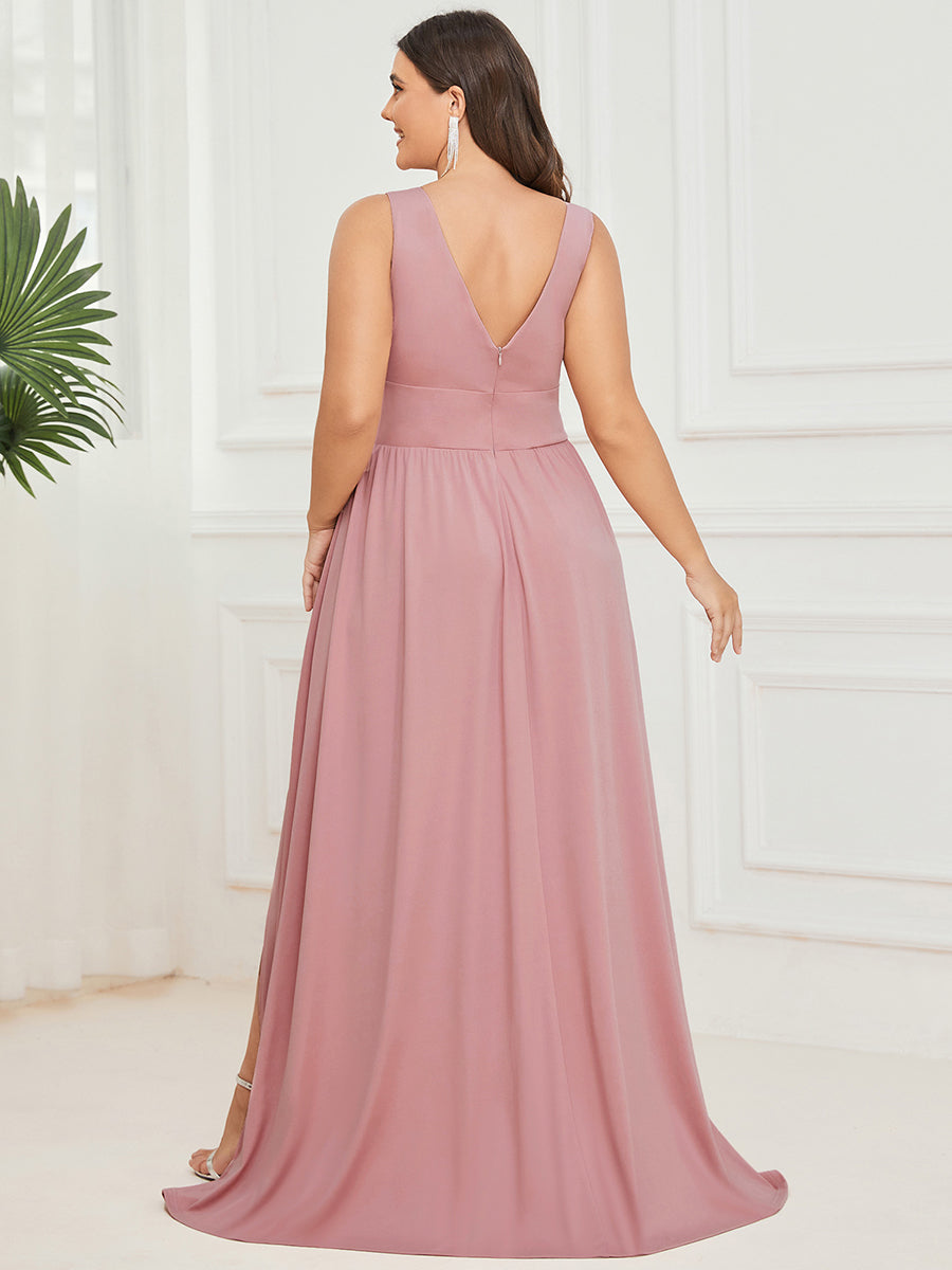 Plus Sleeveless A Line Wholesale Bridesmaid Dresses with Deep V Neck