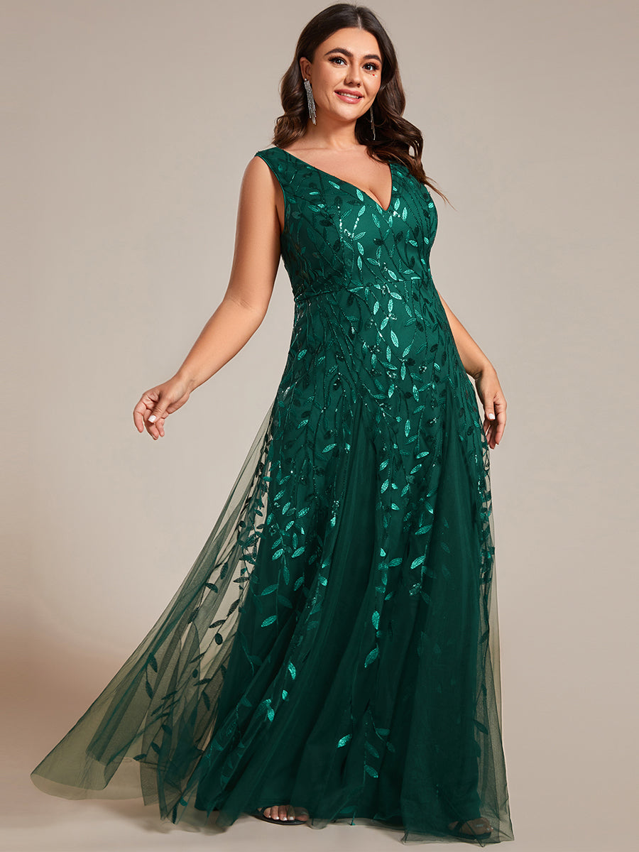 Sparkling Emerald Green Sequin Dark Green Evening Gown With Shawl