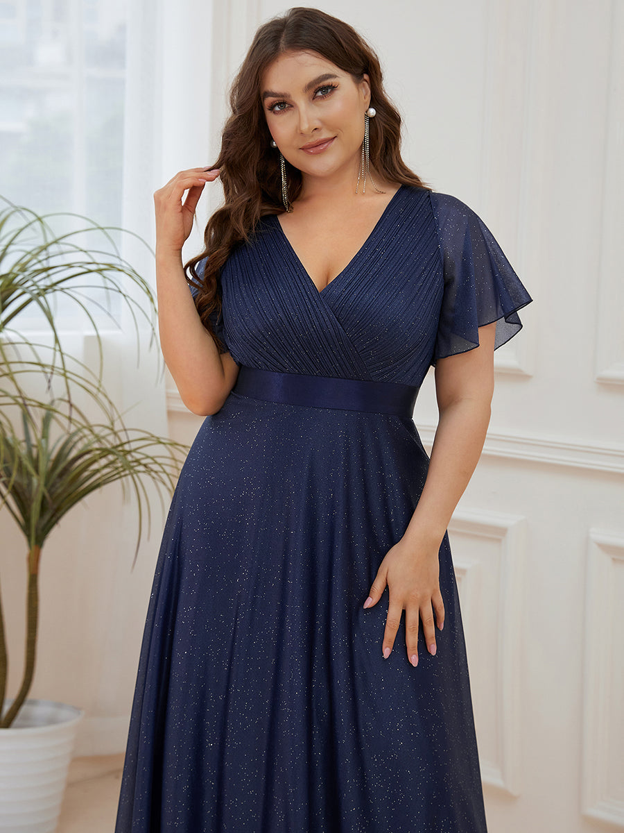 Plus size navy blue dress with sleeves best sale