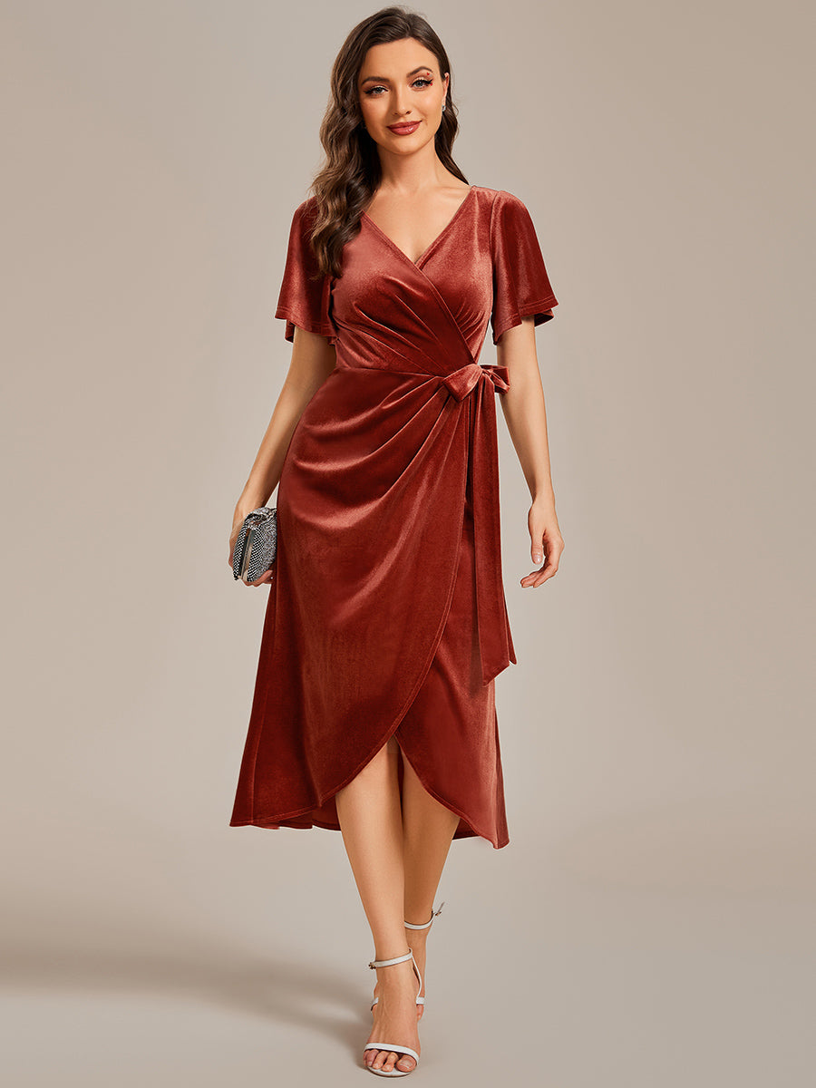 One piece Type Velvet Tea Length Wedding Guest Dress Asymmetrical