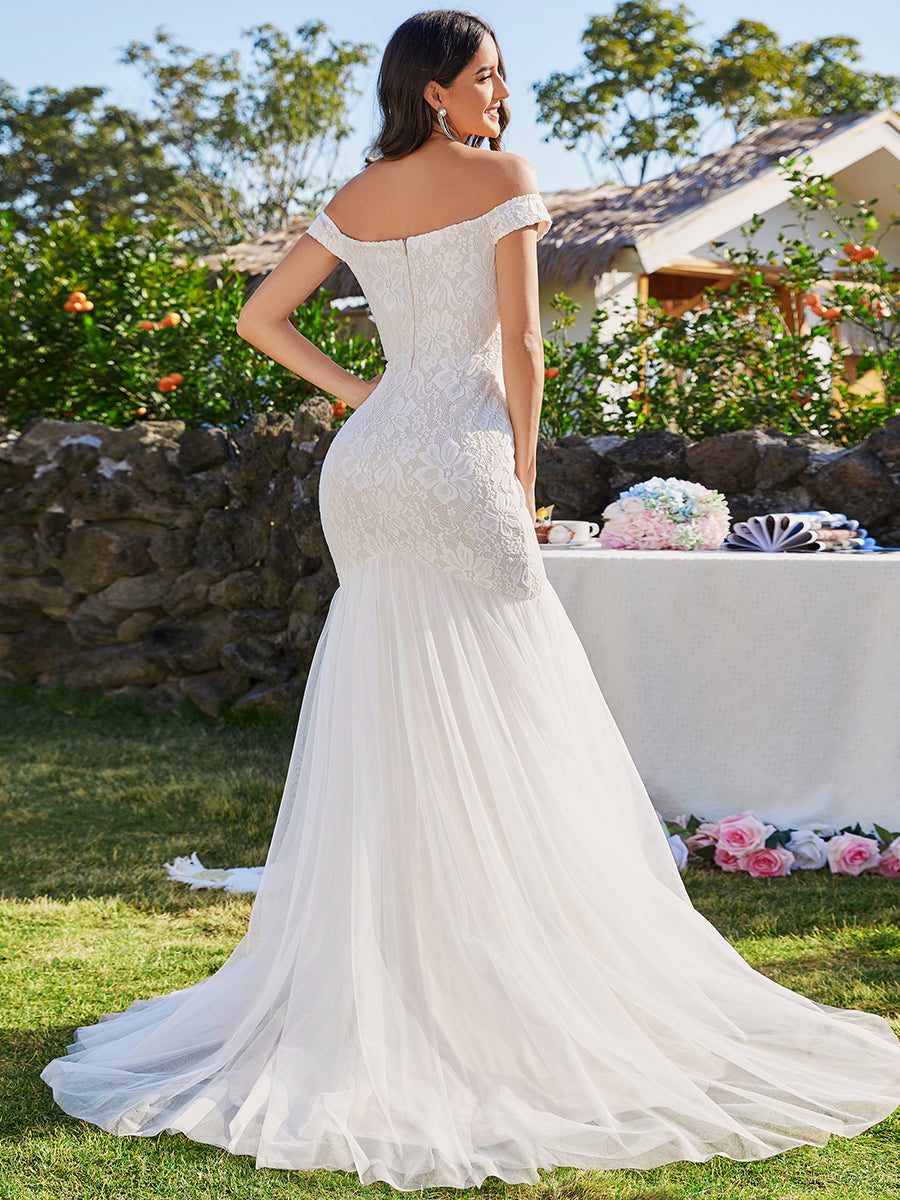 Elegant Fishtail Floor Off Shoulder Sleeveless Wholesale Wedding Dress