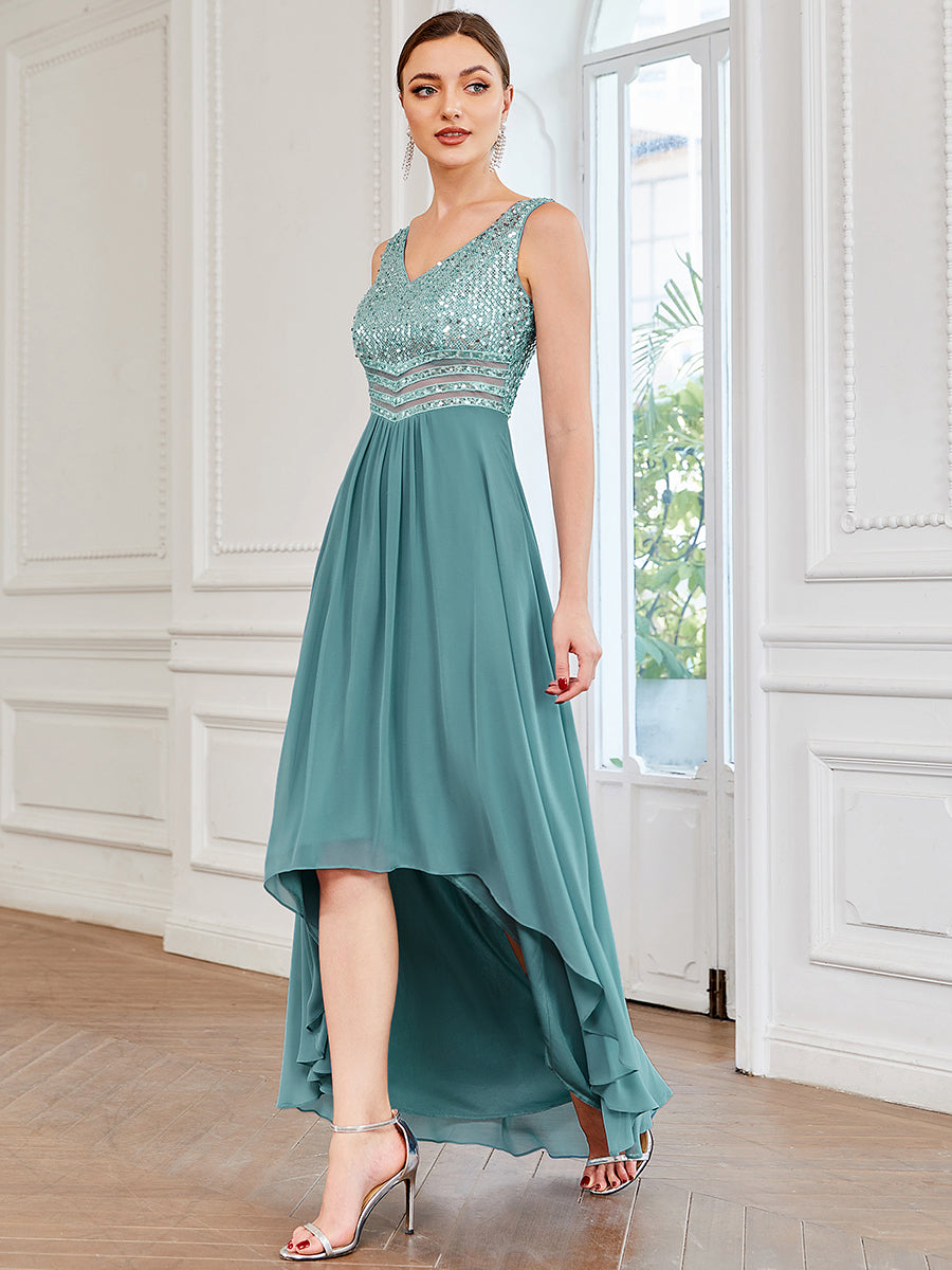 Dainty A Line Party Dress Wholesale High Low Chiffon Sequin Dresses