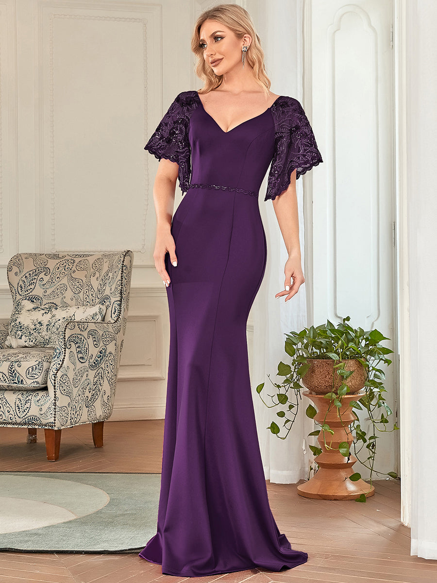 Sexy Maxi Long Deep V Neck Wholesale Party Dress With Flare Sleeves