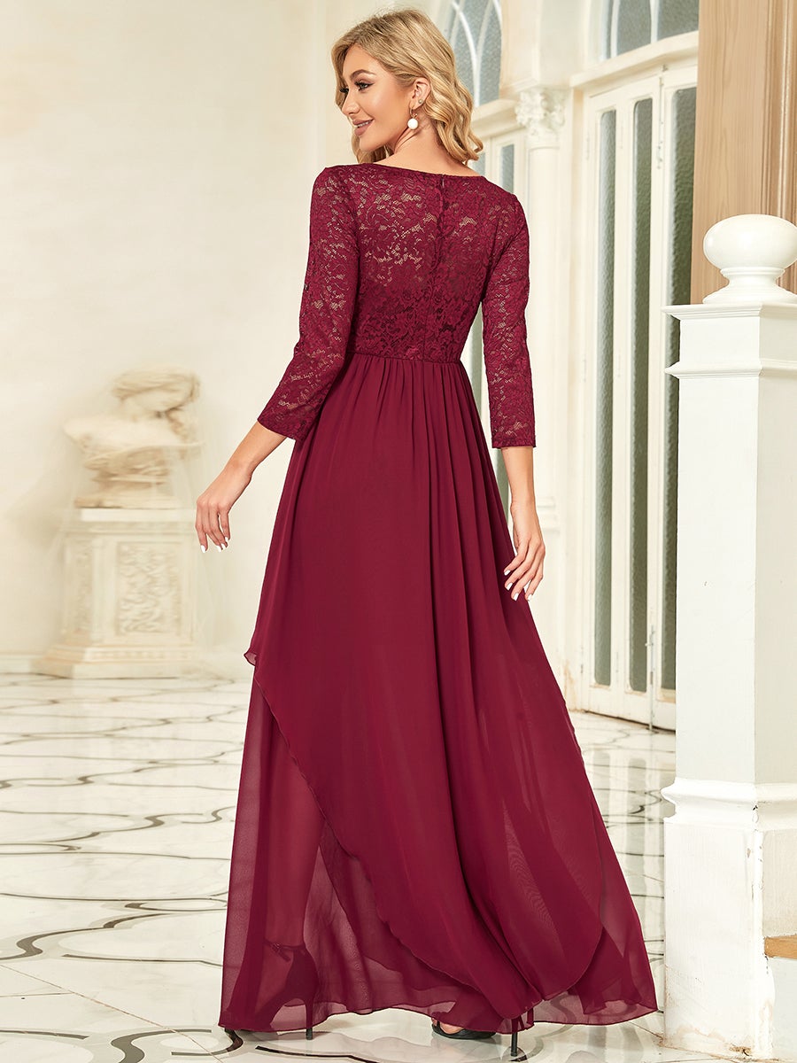 Long maroon lace shops dress