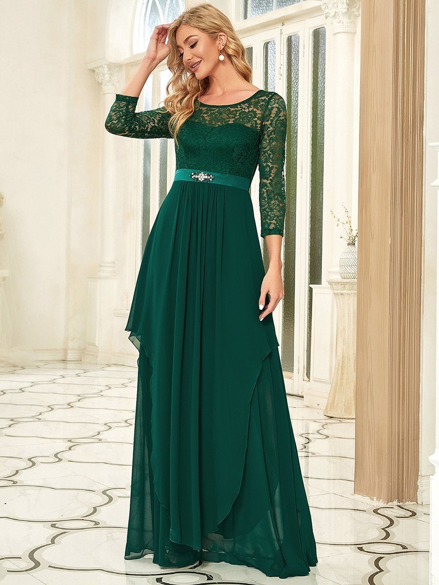 Green lace dress with sleeves best sale