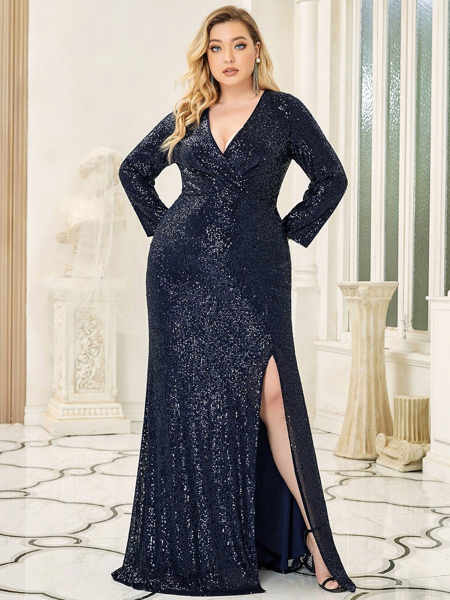 WholesaleEvening Party Dress Plus Size Long Sleeve Side Split