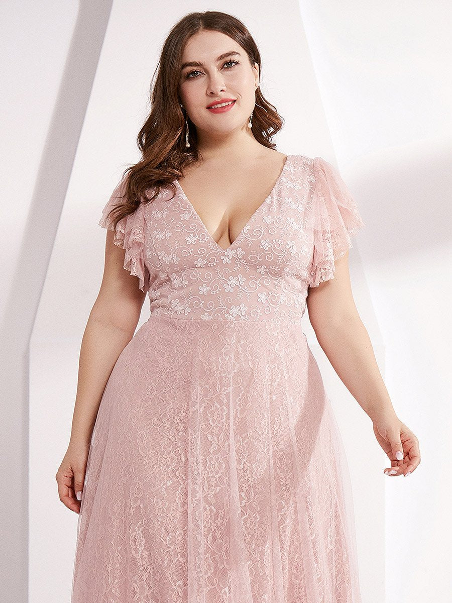 Plus size pink outlet wedding dresses with sleeves