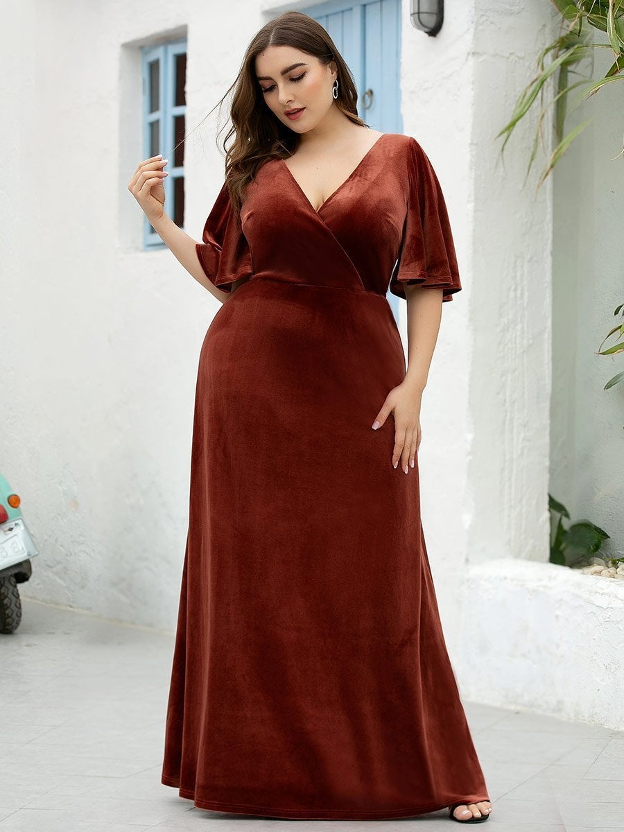 Evening Dresses for Women Velvet Elegant Double V Neck Plus Size