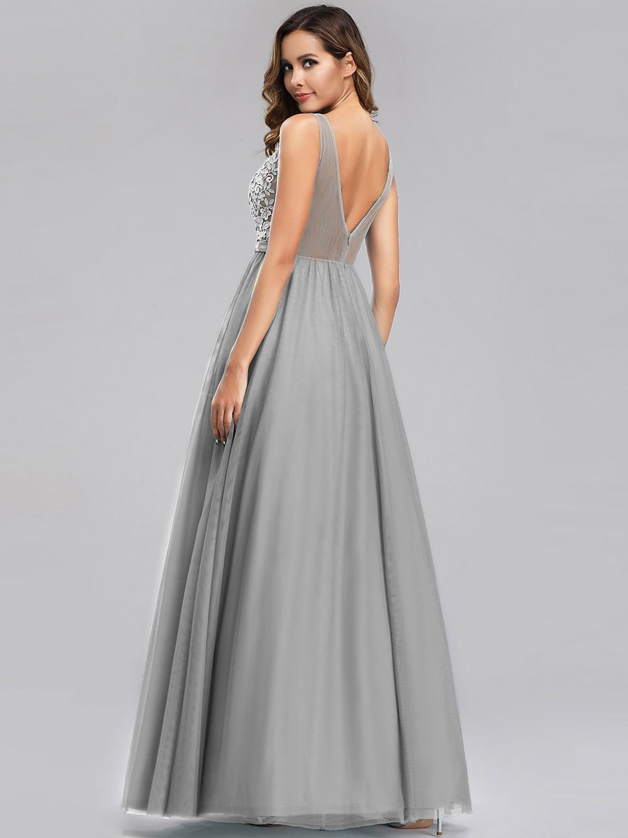 Grey floral bridesmaid dress best sale