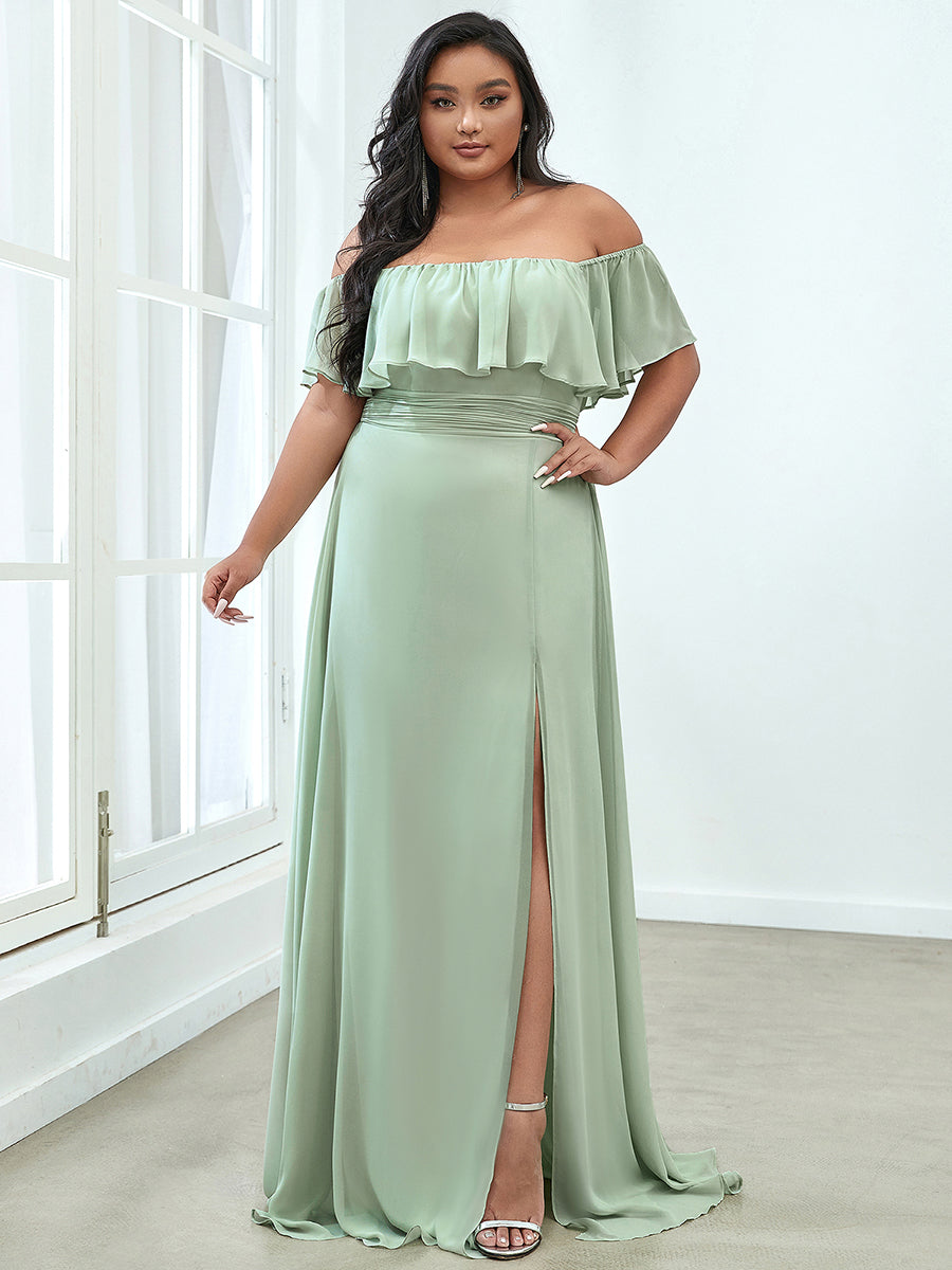 Off the Shoulder Wholesale Bridesmaid Dresses Side Split Plus Size