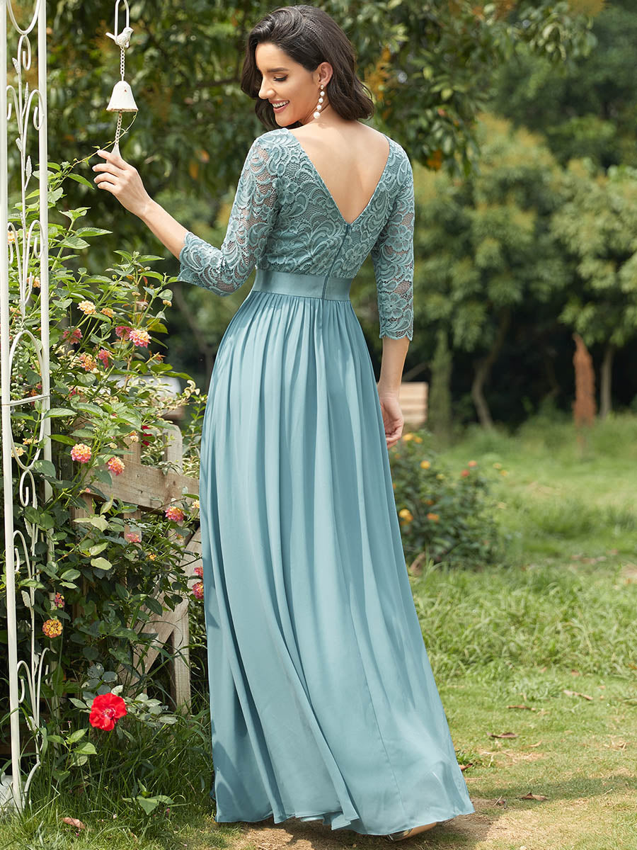 Long sleeve dusty hot sale blue bridesmaid dresses