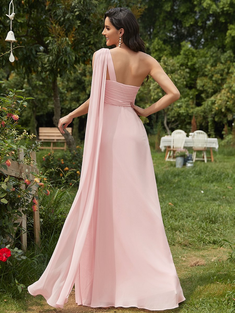 Long One Shoulder Chiffon Dress