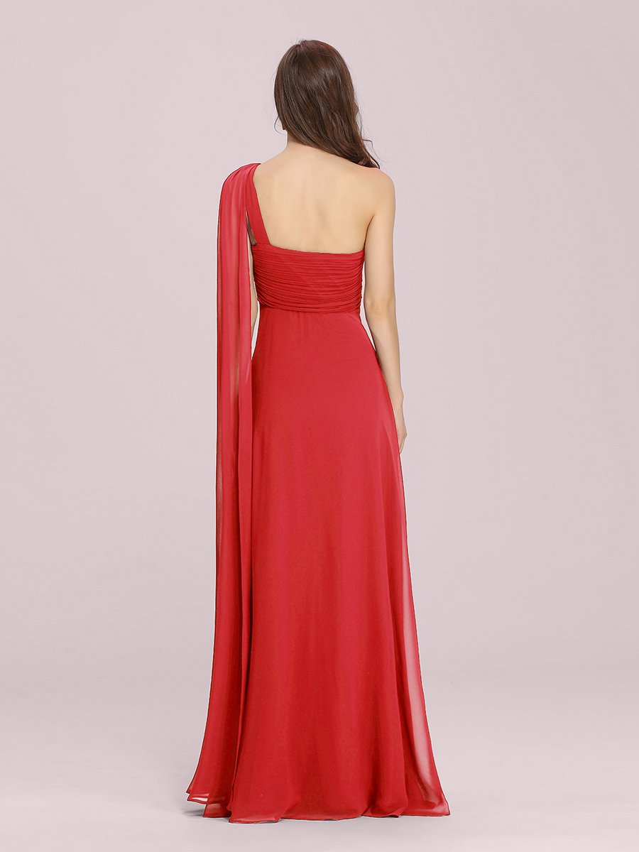 Red One Shoulder Chiffon Dress