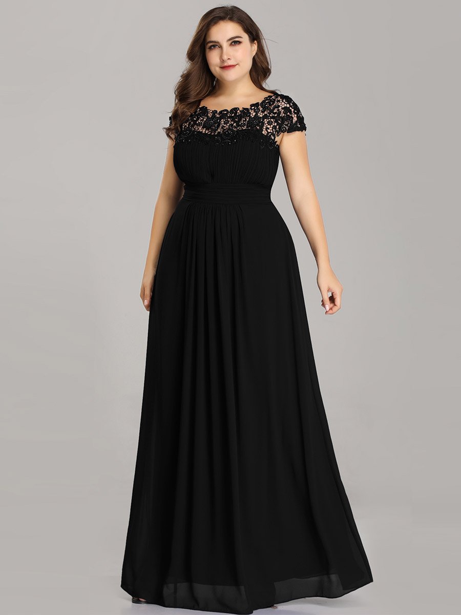 Plus size shops black lace dress with sleeves