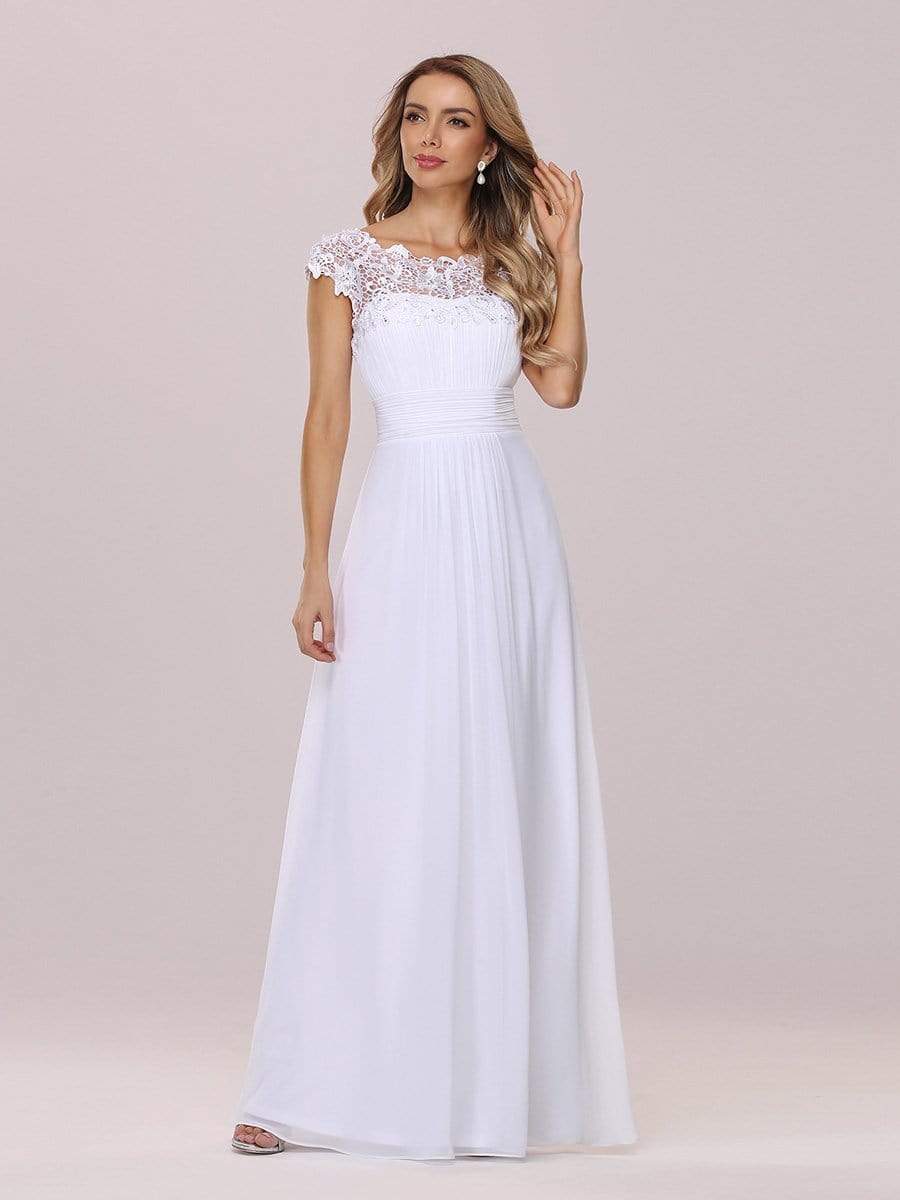 White Lace Pleated Chiffon Dress