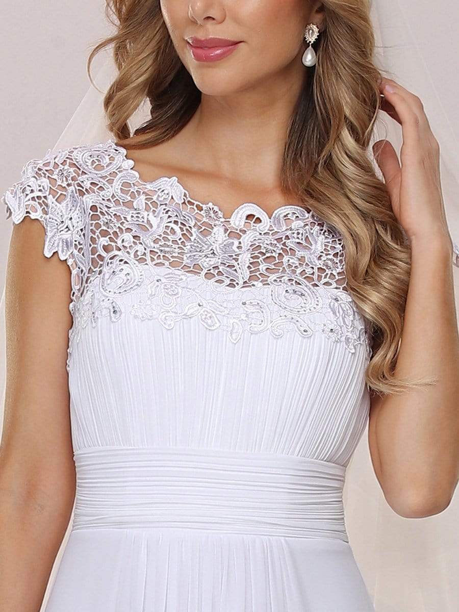 White Lace Pleated Chiffon Dress