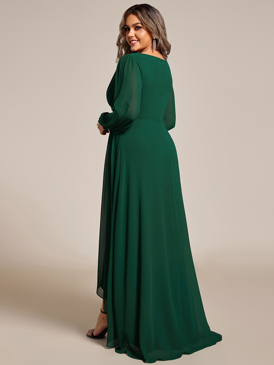 Color=Dark Green | Plus Maxi Long Chiffon Wholesale Evening Dresses With Long Sleeves-Dark Green 2