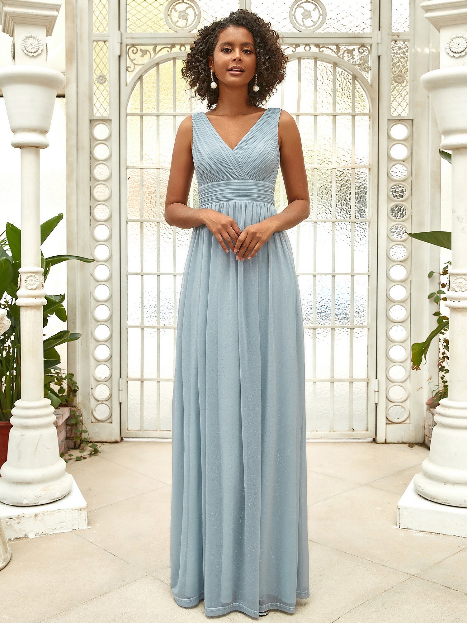 Dusty blue store sparkly bridesmaid dresses