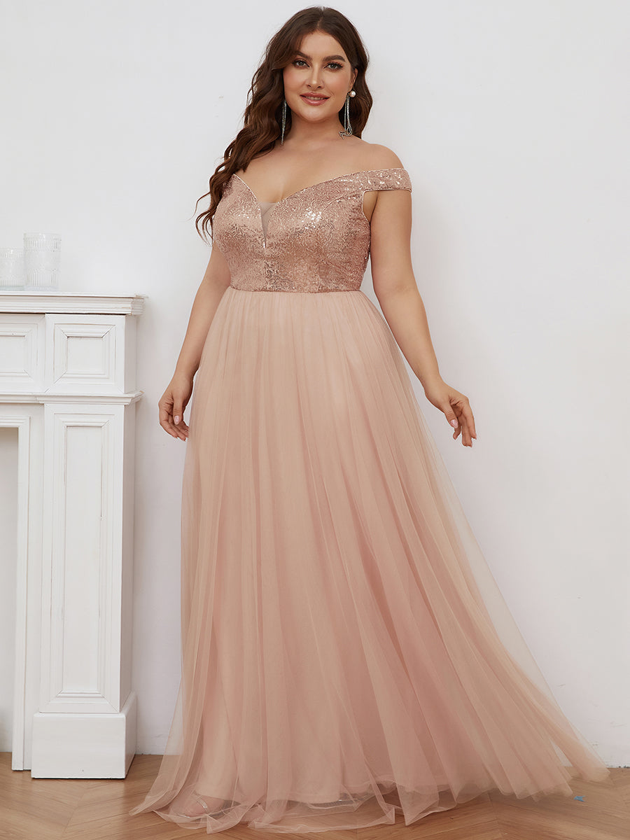 Plus Size Tulle Evening Dress Wholesale Formal Dresses with Sequin Bodice