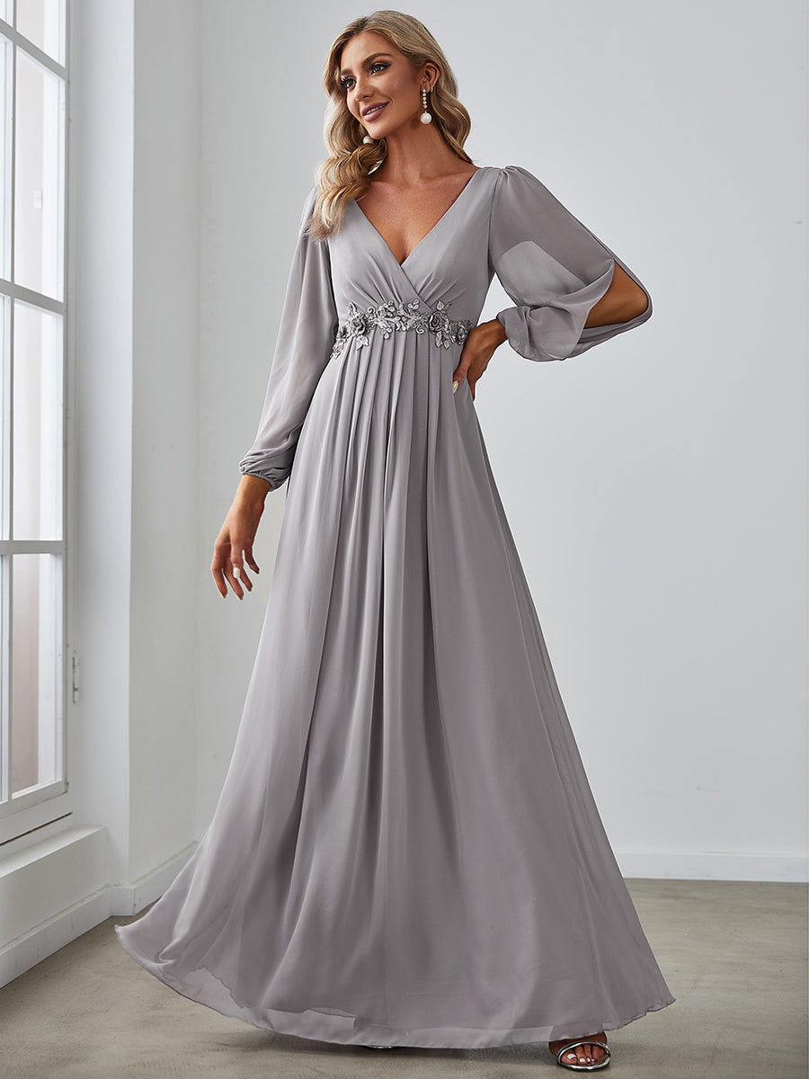 Grey long clearance sleeve formal dress