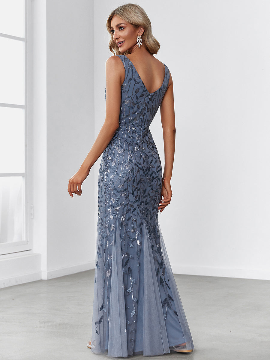 Dusty blue best sale sequin bridesmaid dresses